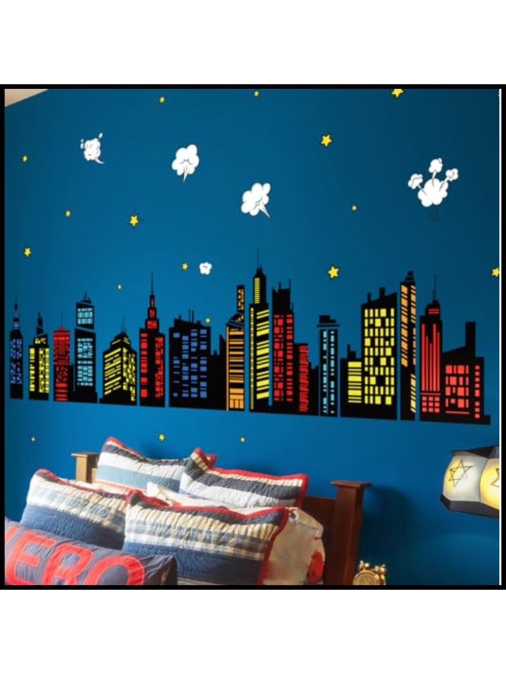 City Skyline Silhouette Wall Decals Stickers 8 Sheets Waterproof Reusable